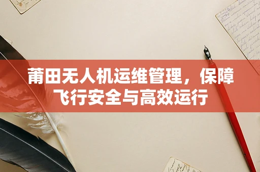 莆田无人机运维管理，保障飞行安全与高效运行